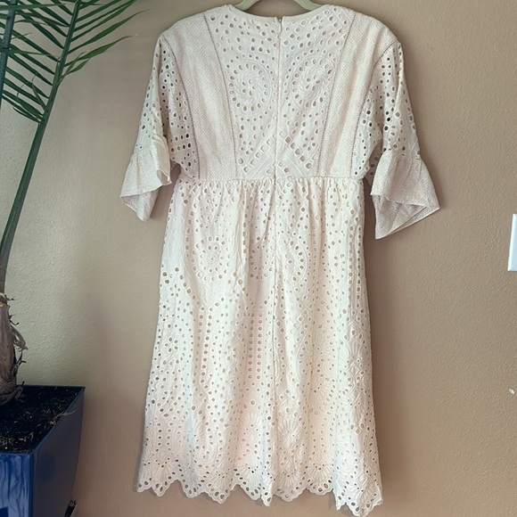 Cream Boho Lace Cotton Dress | NWOT | high waist, flattering cut - Picture 6 of 6